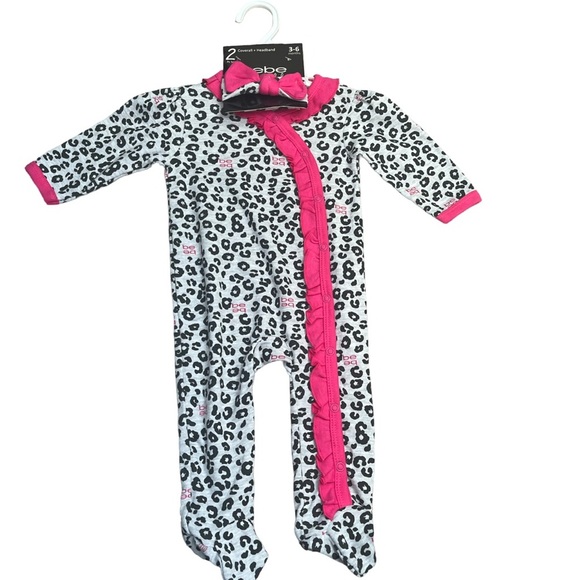 NWT Bebe Girl Sleepwear w/headband. Leopard Pink Grey/black. Size: 3-6 months. - Picture 1 of 6